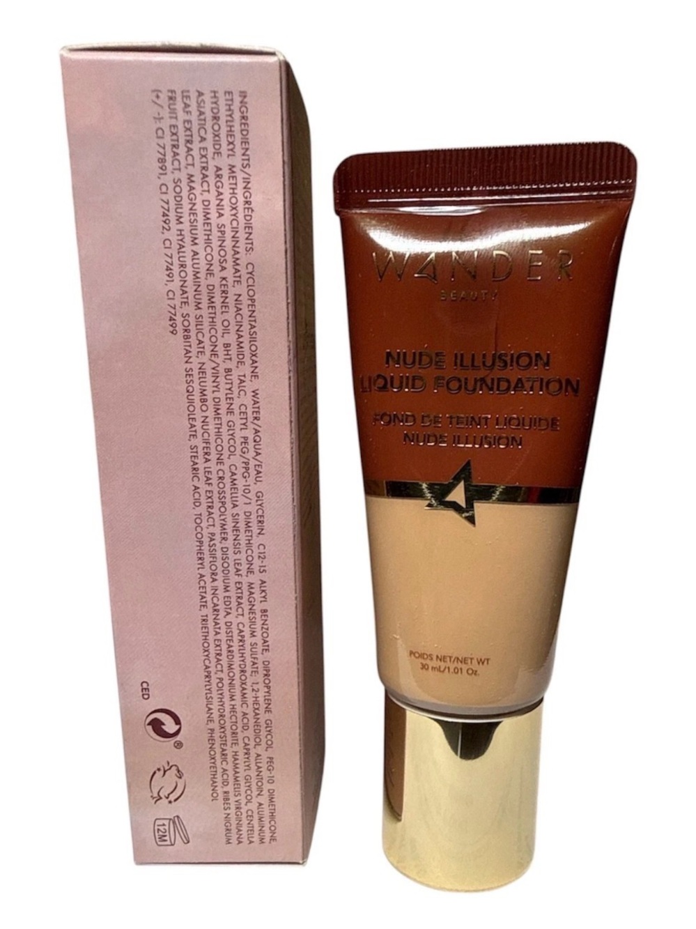 S WANDER BEAUTY Nude Illusion Liquid Foundation, Fair Light, 1 Fl Oz / 30mL NIB